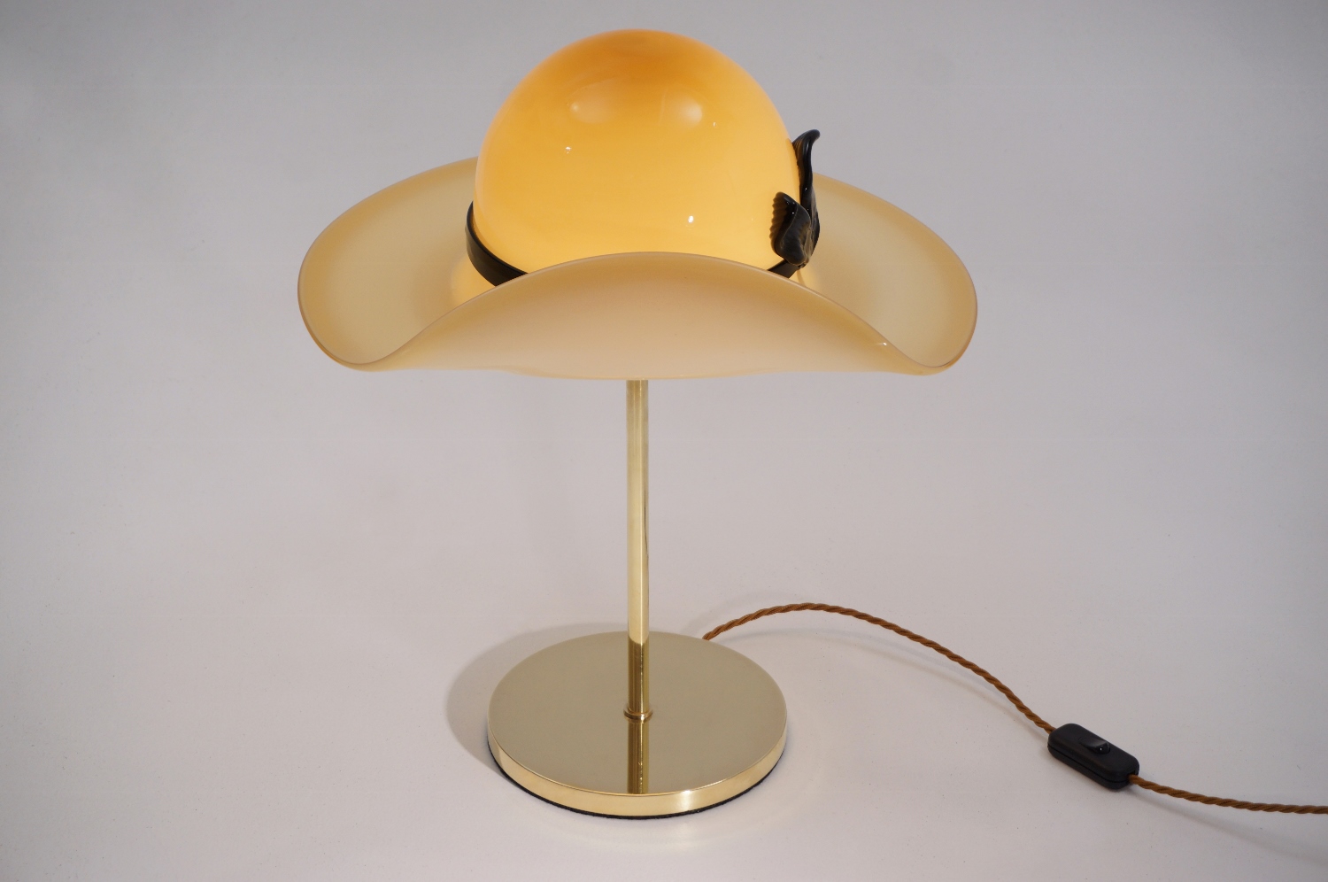 Venini Murano Glass hat lamp on a brass base, 1970`s ca, Italian in